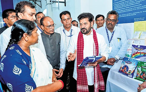 Chief Minister A Revanth Reddy during the inauguration of New Balamrutham Plant at IDA in Nacharam