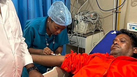 Lone survivor Kari Chinna under medical observation at a private hospital in Visakhapatnam on Tuesday. 