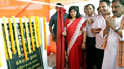 MP Aparajita Sarangi inaugurating Sky Walk Project at Palasani in Bhubaneswar on Tuesday.