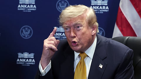 US President Donald Trump speaks during a meeting with NATO Secretary General Mark Rutte at the NATO summit in Ankara, Turkey, Wednesday, July 8, 2026.