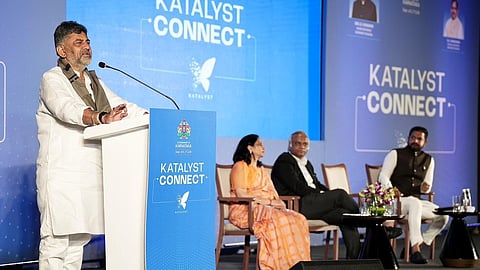CM DK Shivakumar addresses ‘Katalyst Connect’ in Bengaluru on Wednesday.