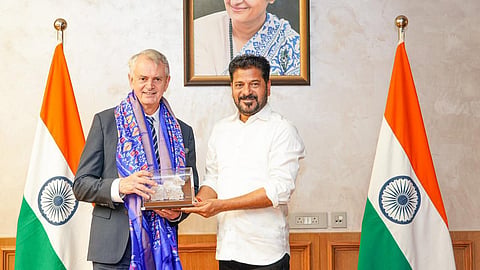 Chief Minister A Revanth Reddy with Canadian High Commissioner Chris Cooter in Hyderabad on Wednesday.