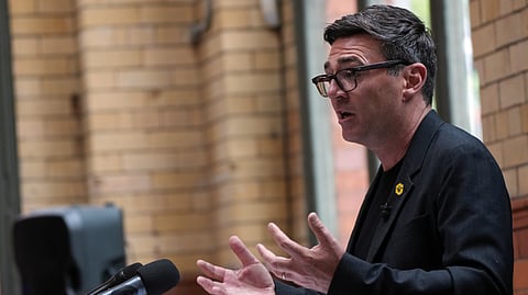 Labour Party's Andy Burnham delivers a speech at the People's History Museum in Manchester, England, Monday, June 29, 2026.