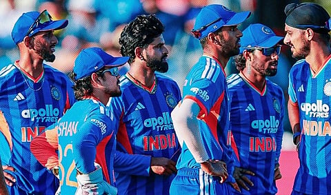 Indian players during the fourth Vitality IT20 match against England at the Seat Unique Stadium in Bristol, England, on Thursday July 9, 2026.