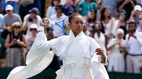 Custom white kimono-inspired ensemble at Wimbledon