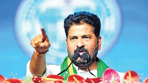 Chief Minister A Revanth Reddy addressess a public meeting at Jagannadhapuram in Khammam