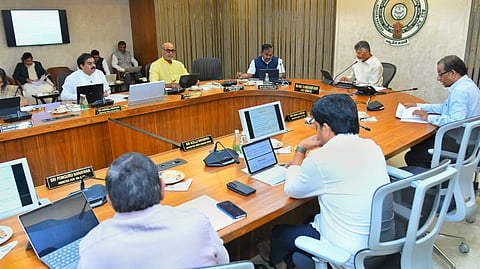 
CM Nara Chandrababu Naidu during meeting with his cabinet ministers at the Secretariat on Friday. 