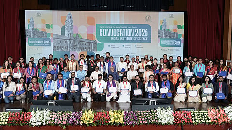 IISc scholars with their degrees during the convocation on Friday 
