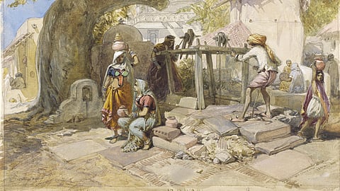 Scottish artist William Simpson's rendition of life in an ancient Indian village 