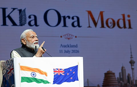 Prime Minister Narendra Modi speaks during Indian community Event, in Auckland on Saturday. 