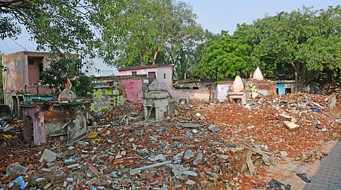 View of Yamuna Bazaar after the demolition of illegal structures.