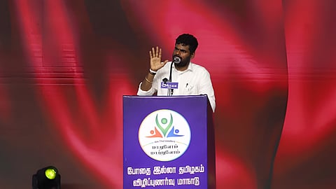K Annamalai, chief mentor of the 'We The Leaders' Foundation, speaks at the foundation's first public meeting in Pollachi on Sunday, July 12, 2026.