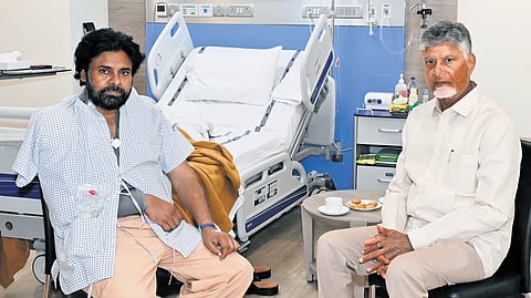 Chief Minister Nara Chandrababu Naidu met Deputy CM Pawan Kalyan, who is recuperating after his right shoulder surgery, in Mumbai on Sunday.