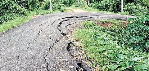 Cracks visible on the newly-built three km road in Aul block 