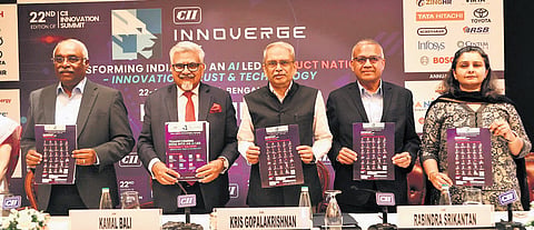 CII functionaries address the media about the 22nd edition of the India Innovation Summit in Nengaluru on Tuesday.