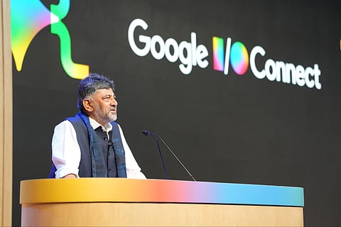 Karnataka Chief Minister D.K. Shivakumar inaugurating Google I/O Connect India 2026 at the Bangalore International Exhibition Centre (BIEC)
