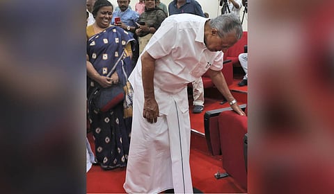 Leader of Opposition Pinarayi Vijayan at the release of ‘White Paper of Facts,’ at AKG Centre for Research and Studies in Thiruvananthapuram.