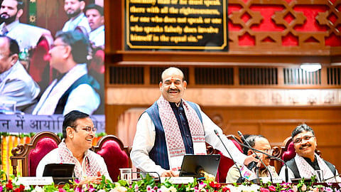 Lok Sabha Speaker Om Birla addressing the Rajasthan Legislative Assembly's 75th foundation year celebrations on Wednesday. 