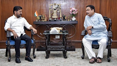 Chief Minister A Revanth Reddy meets Union Minister Nitin Gadkari in New Delhi on Tuesday.