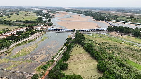 In this photo from July 6, 2026, a view of Mettur Dam in Salem as its water storage has fallen has raised concerns over irrigation in the Cauvery Delta.