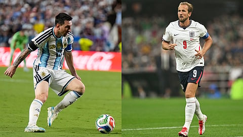 Argentina's Messi (L) & England's Harry Kane.