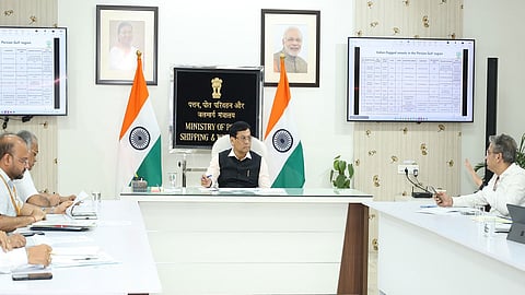 Union Minister Sarbananda Sonowal chairs a high-level inter-ministerial review meeting.