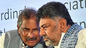 Chief Minister DK Shivakumar with Minister KJ George during an interaction session 