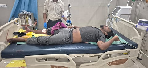 Convict Santosh who sustained bullet injuries when he tried to escape from police taking treatment in a government Hospital on Wednesday.

