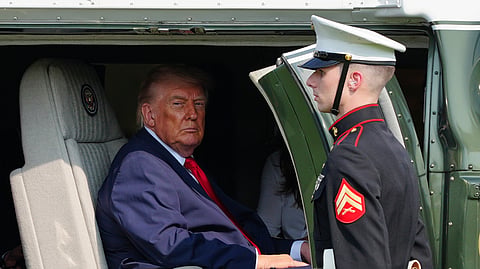 US President Donald Trump departs on Marine One after speaking at the United States Army War College in Carlisle, Pa., at the Pennsylvania Defense and Innovation Summit, Wednesday, July 15, 2026. 