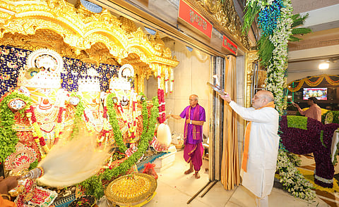 Union Home Minister Amit Shah on Thursday offered prayers at the historic Shri Jagannath Temple in Ahmedabad.