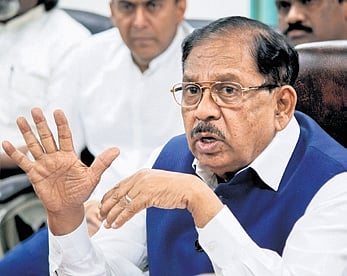 DCM Dr G Parameshwara addresses the media.