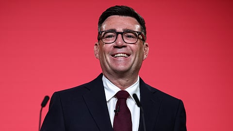 Andy Burnham speaks after being confirmed as the Labour Party's new leader and the country's next prime minister during 'Labour's Special Conference' in central London, Friday, July 17, 2026. 