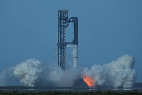 SpaceX’s mega Starship rocket begins its takeoff but is aborted, in Starbase, Texas, Thursday, July 16, 2026.