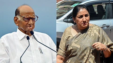 (L-R) NCP (SP) chief Sharad Pawar and Maharashtra Deputy Chief Minister Sunetra Pawar.