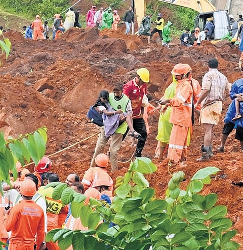 Rescue operations going on after the landslip in Wayanad on July 7 