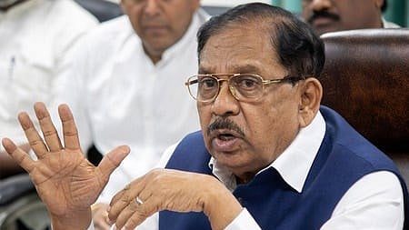Deputy Chief Minister Dr G Parameshwara addresses the media here in Bengaluru during a press conference regarding the latest political developments and government initiatives in Karnataka.