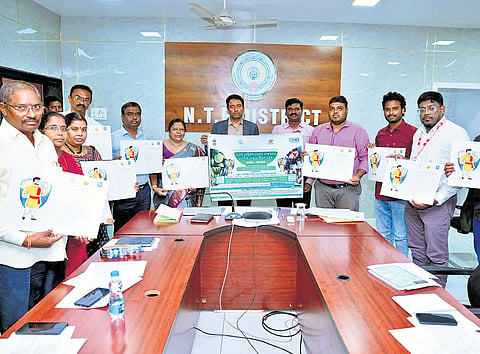 NTR District Collector G Lakshmisha at a review meeting with officials at the Collectorate in Vijayawada on Friday