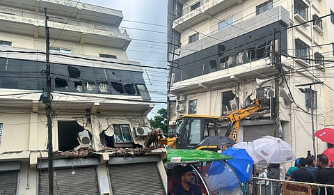 Authorities begin demolishing TMC MP Abhishek Banerjee's party office in Amtala.