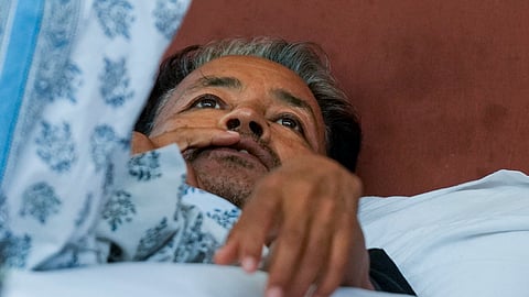 Activist Sonam Wangchuk, who has been on an indefinite hunger strike for 21 days, before being shifted to a hospital from Jantar Mantar, in New Delhi, Saturday, July 18, 2026.
