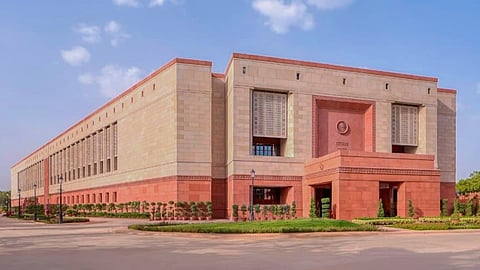 A view of the Parliament building, in New Delhi.