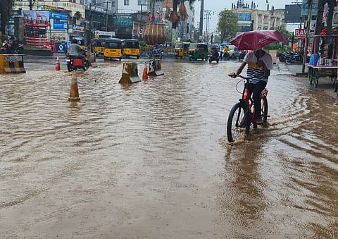 Roads remain inundated after heavy rainfall causes drains to overflow across the Greater Warangal Municipal Corporation limits, disrupting traffic and normal life on Friday