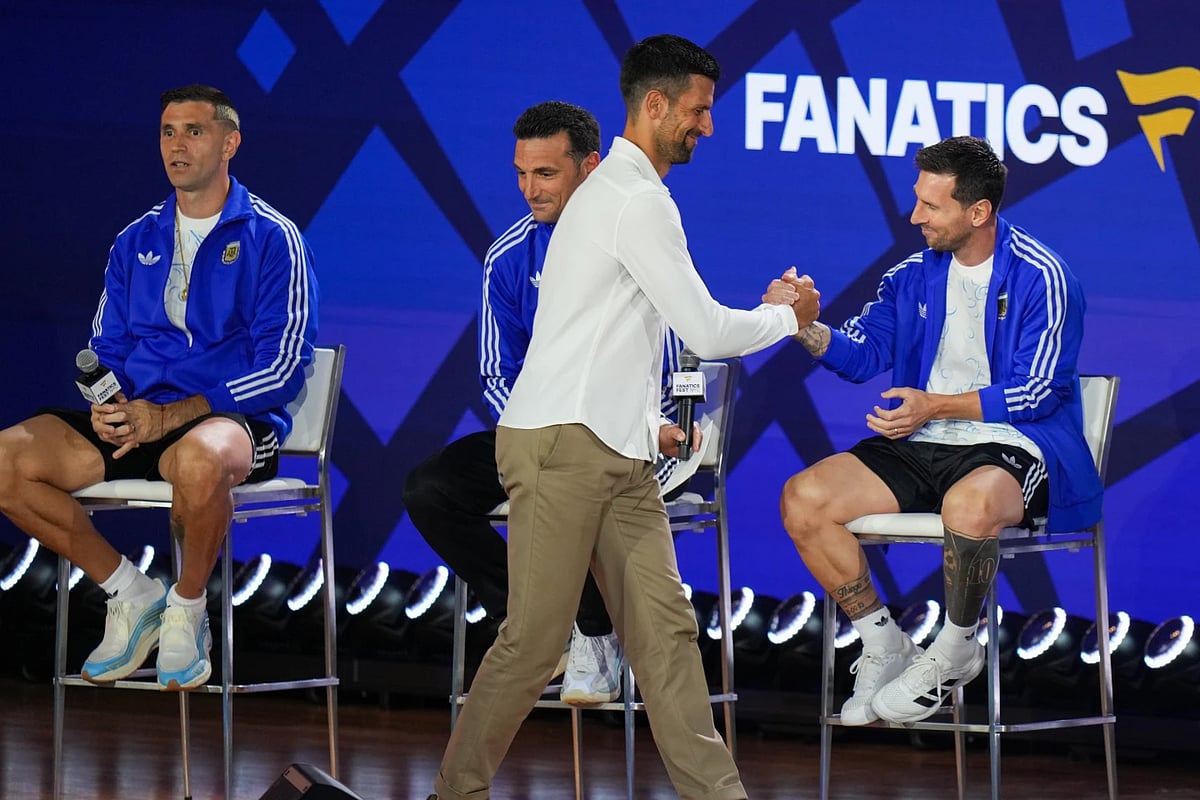 Lionel Messi and Novak Djokovic at Fanatics Fest in New York.