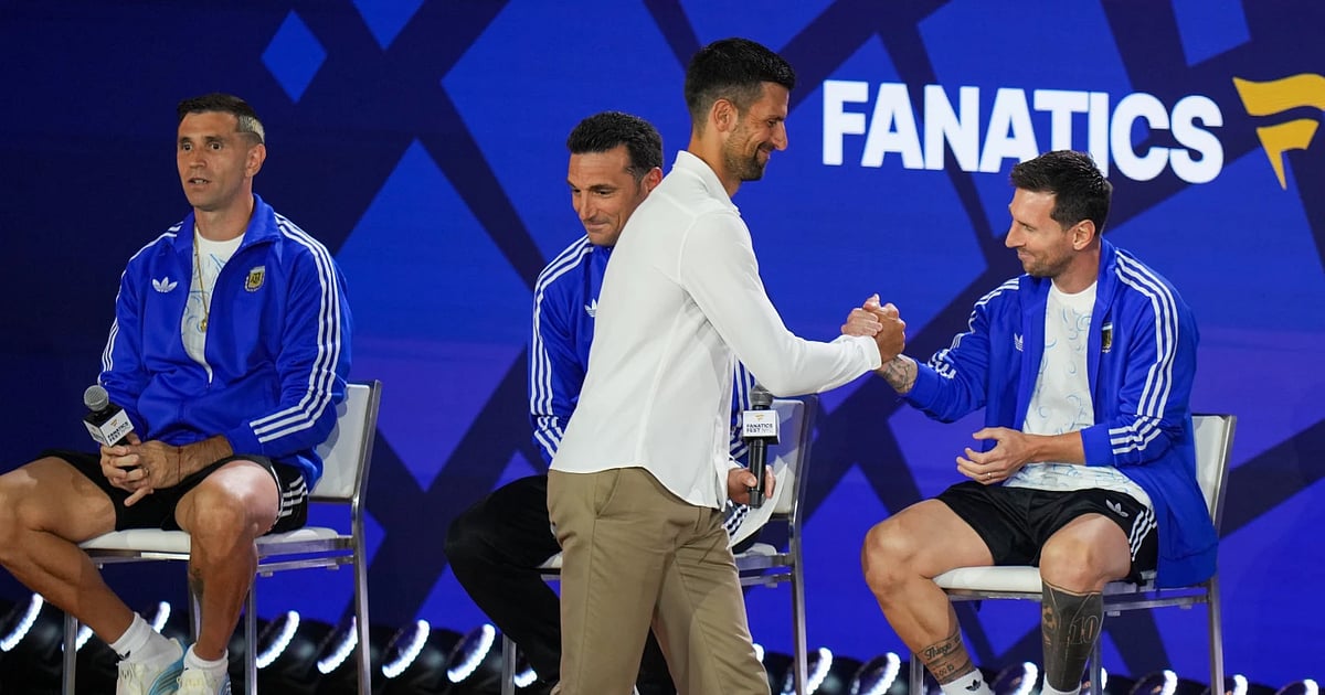 Lionel Messi and Novak Djokovic at Fanatics Fest in New York.
