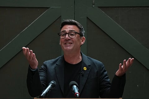 Labour Party's Andy Burnham delivers a speech at the People's History Museum in Manchester, England, Monday, June 29, 2026.