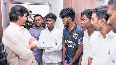 Chief Minister C Joseph Vijay interacting with the students.