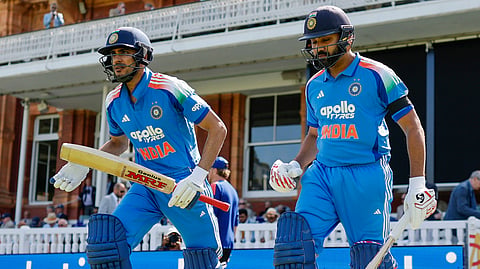 Shubman Gill and Rohit Sharma walk out to bat at Lord's