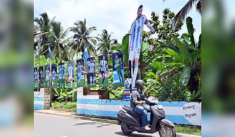 Cutouts of Argentina football team members in Perumanpuram, Kozhikode.