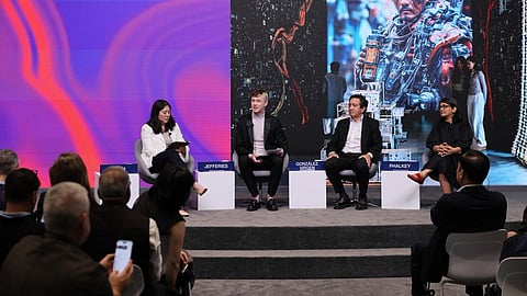 D Jahnavi Phalkey at the World Economic Forum’s Annual Meeting of the New Champions, (right) A glimpse of the Science Gallery’s exhibit, Foresta Inclusive