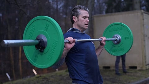 Secretary of War Pete Hegseth in a social media post of himself working out with US marines in Germany