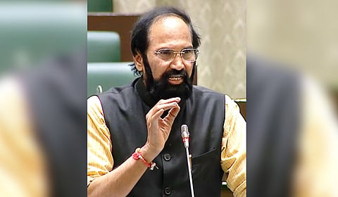Irrigation Minister N Uttam Kumar Reddy speaks during the Assembly session on Sunday.
